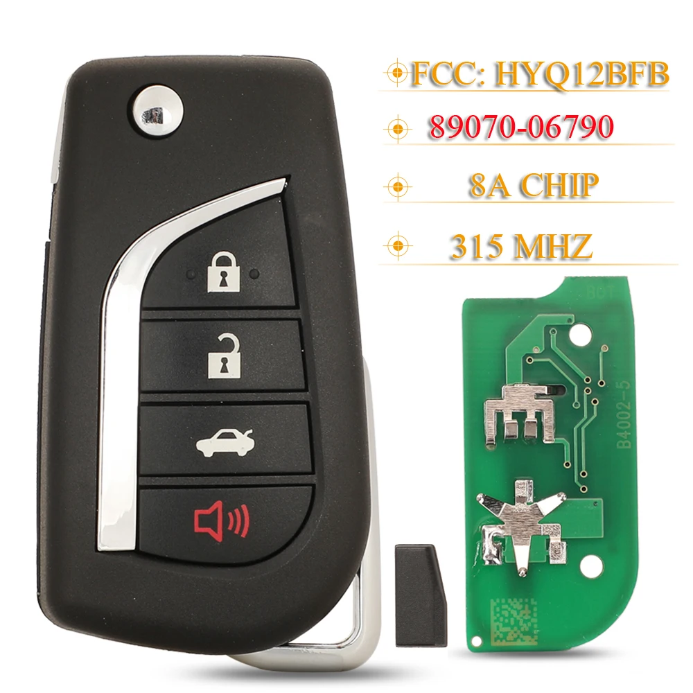 Jingyuqin 4 przyciski składane inteligentne pilot z kluczykiem samochodowym HYQ12BFB 315MHz 8A Chip 89070-06790 dla Toyota Camry 2018-2020