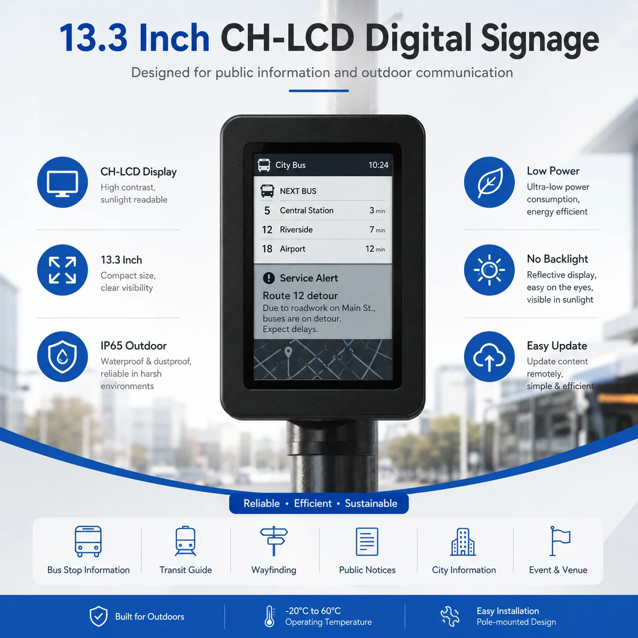 10.01 Inch Commercial CH LCD Indoor Signage Display with Reflective Screen  Low Power and Remote Content Management System
