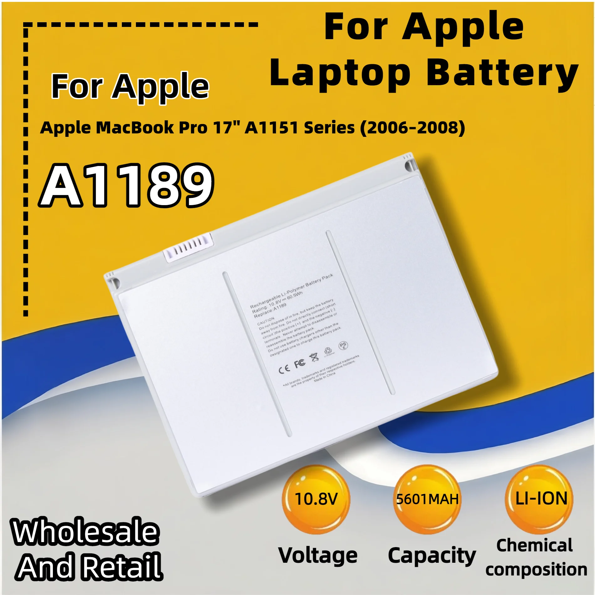 A1189 Laptop Battery For Apple MacBook Pro 17 A1151 A1229 A1261 2006 2007 2008 MA458 MA458/A MA458G/A 13Months Warranty