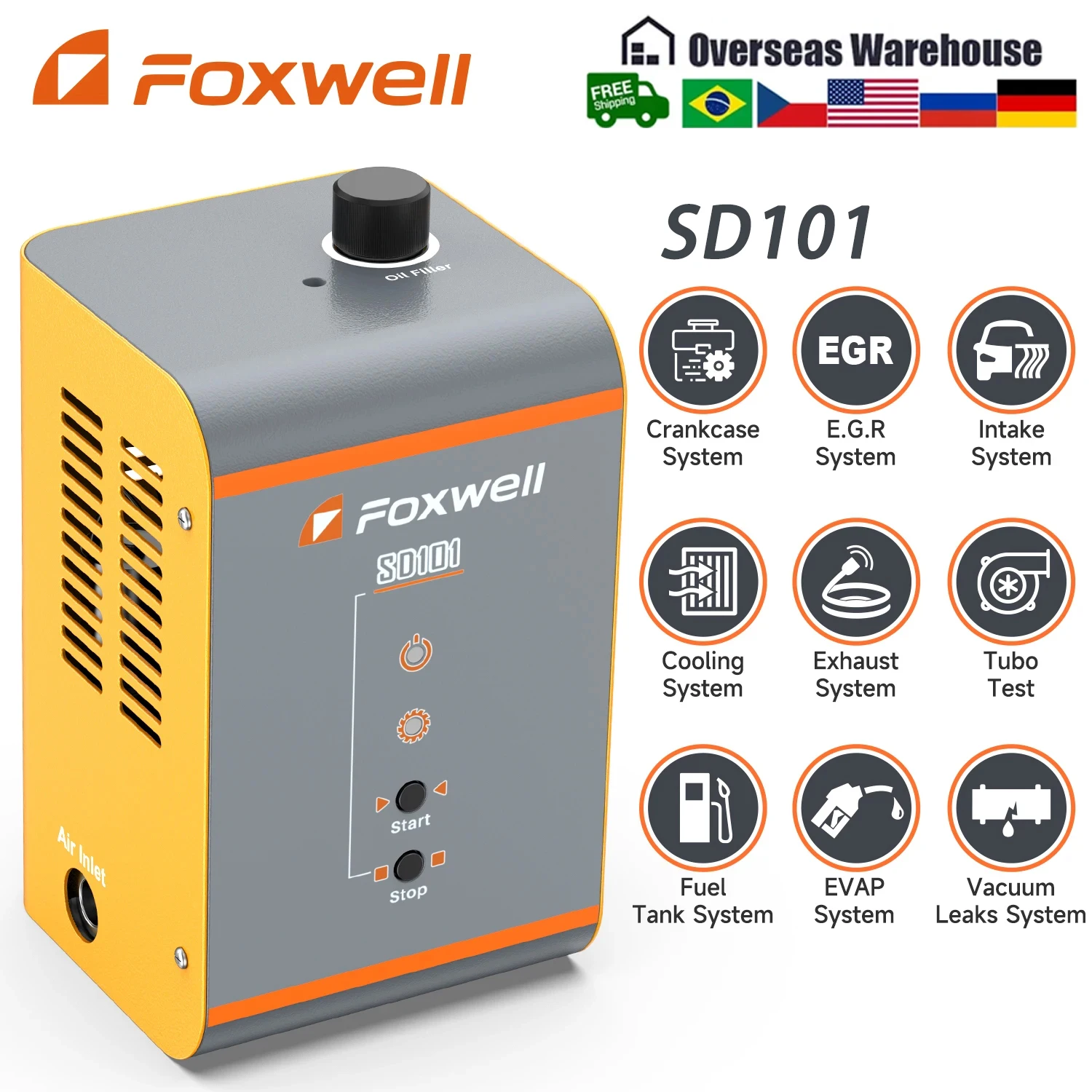 FOXWELL SD101 Car Smoke Leak Detector 12V Automotive EVAP Leakage Detector Oil Pipe Smoke Generator Mechanical Inspection Tools