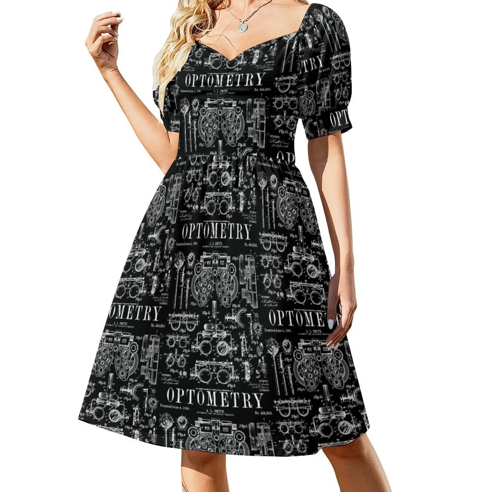 Optometrist Optometry Eye Doctor Tools Vintage Patent Print Short-Sleeved Dress dress for women summer Women's clothing