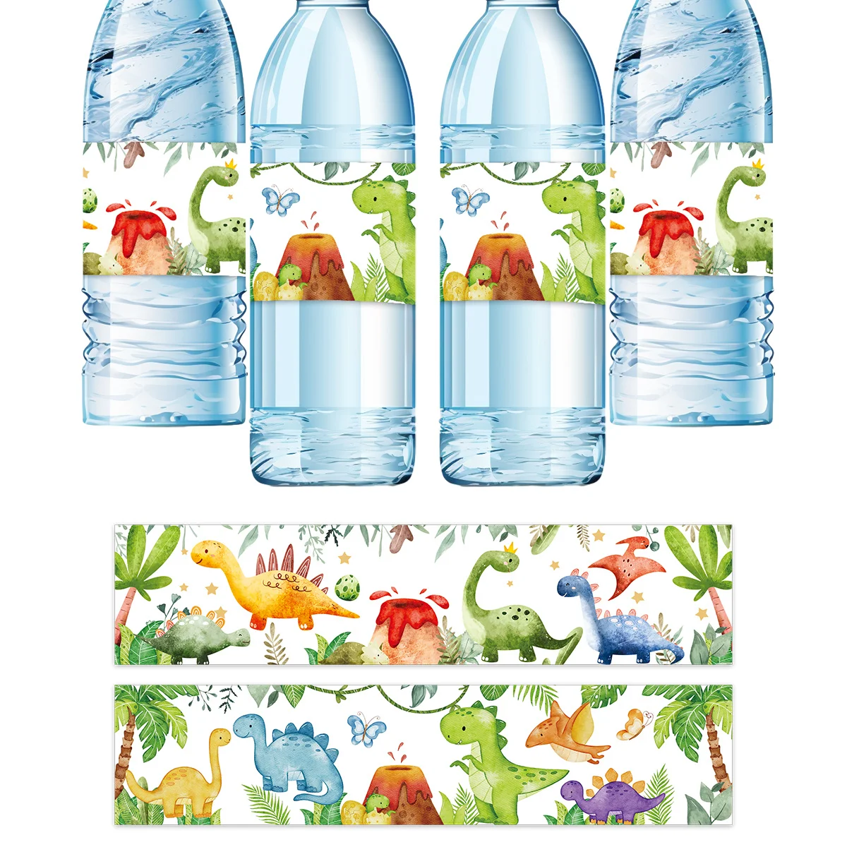 12Pcs Carton Dinosaur Paper Stickers Watercolor Animal Stickers For Kids Dinosaur Birthday Party Decor Water Bottle Packaging