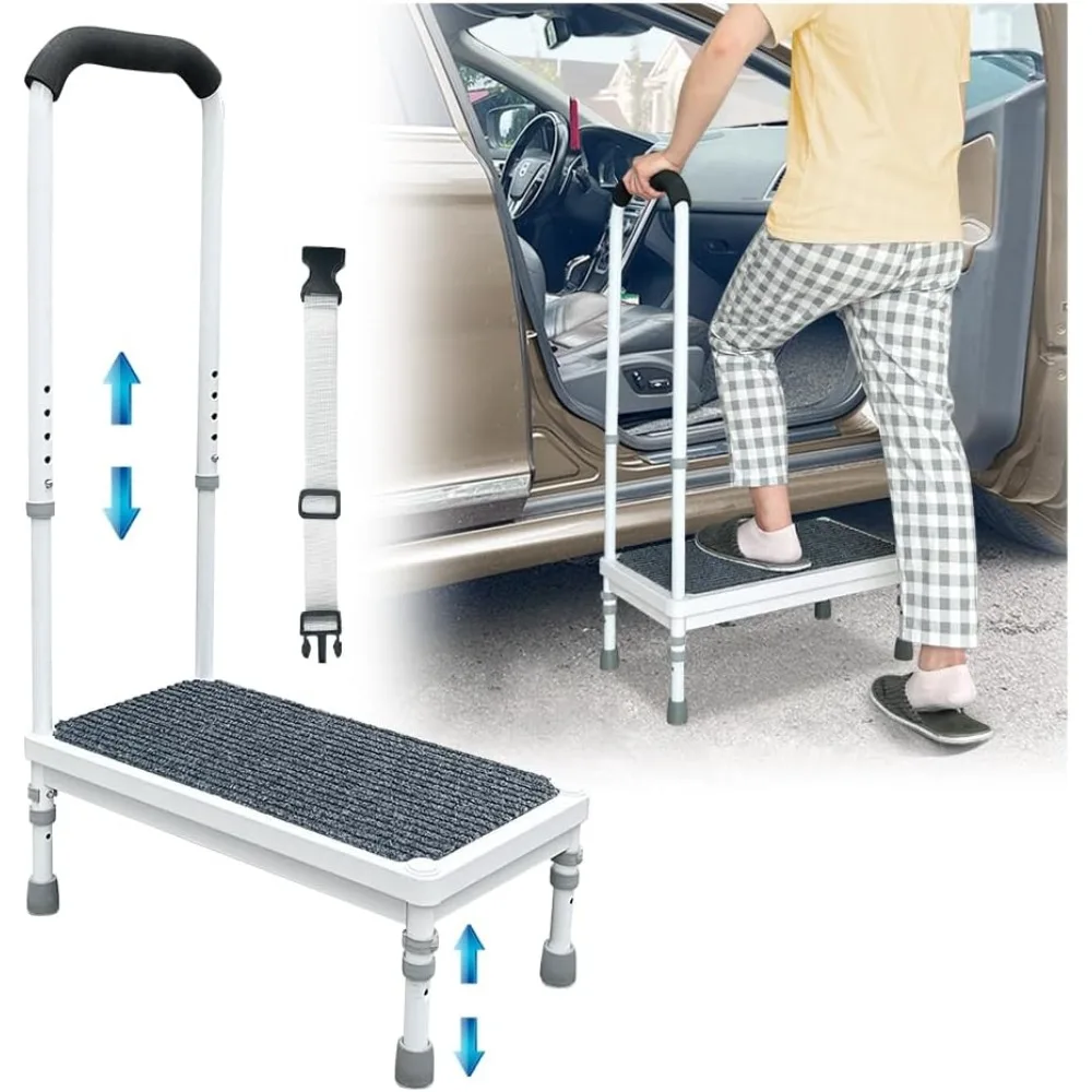 

Medical Step Stool with Handle for Elderly Seniors Adults Wide Platform RV Car Steps Height Adjustable Mobility Assist Ramp