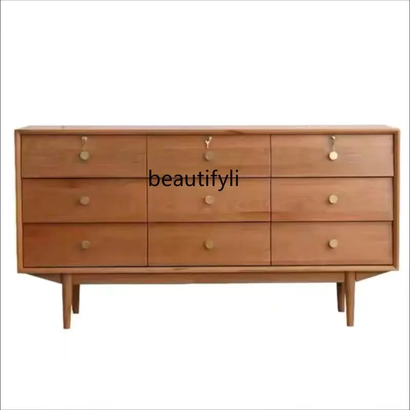 

Nine-Drawer Cabinet Nordic Cherrywood Chest of Drawers Bedroom Storage Cabinet White Oak Side Cabinet Locker