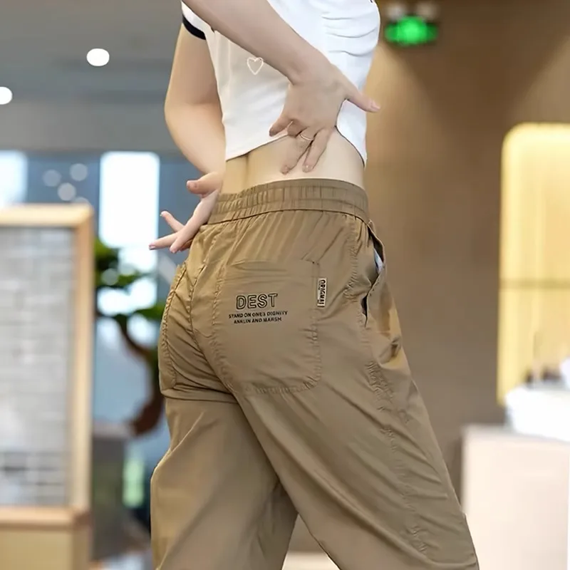 Women's Wearable Ice Silk Casual Pants Loose Cuffed Trousers for Work Summer Quick Dry Sports Loose Trousers Korean Style