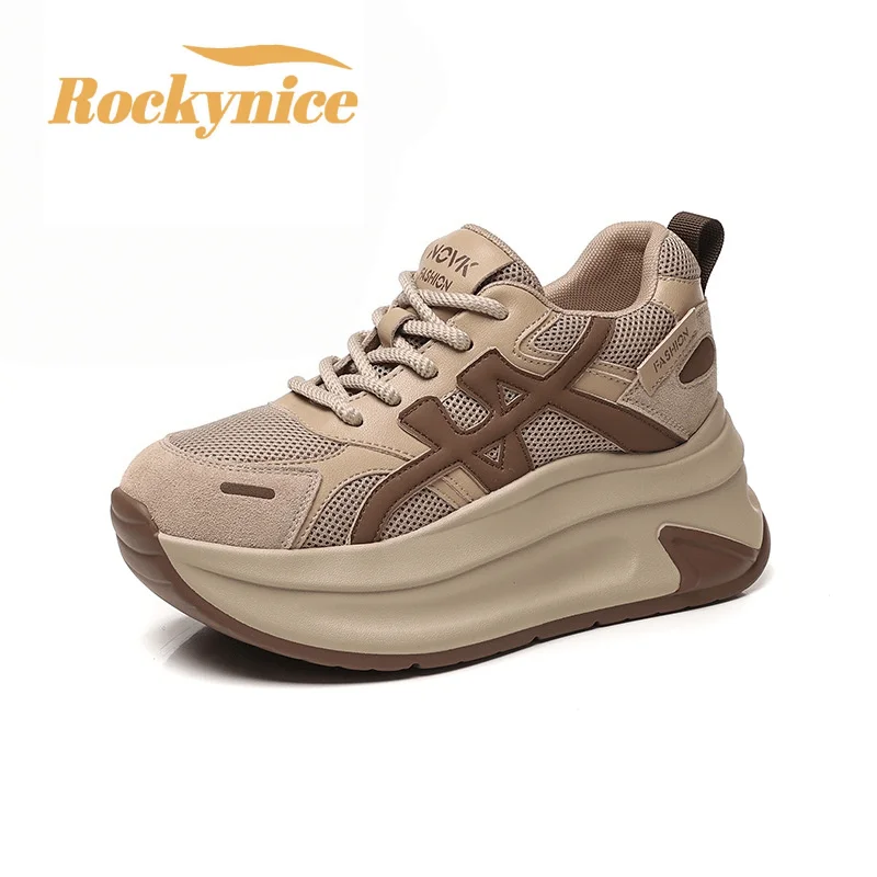 New Arrival 2026 Spring Chunky Sneakers Women's Thick Bottom Casual Mesh Shoes 8CM High Platform Breathable Sports Dad Shoes
