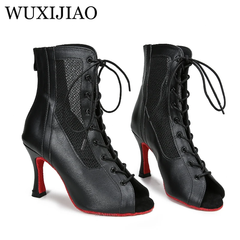 Lace up Hollow out Women\'s Latin Dance Boots Jazz Dance Boots Breathable Mesh High Top Large