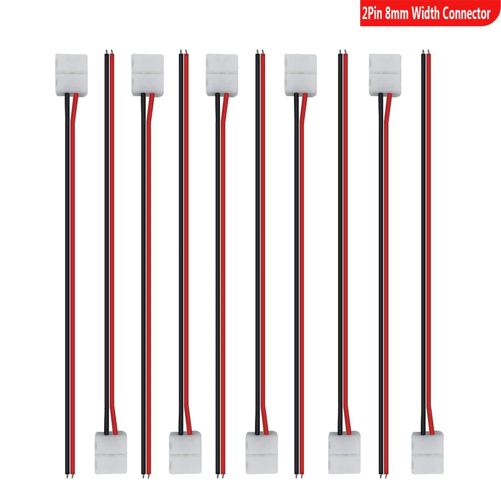 

10/50/100pcs 2Pin LED Strip Connector Strip Wire Solderless Adapter 16CM Long For 8mm Wide 3528 2835 Single Color LED Strip