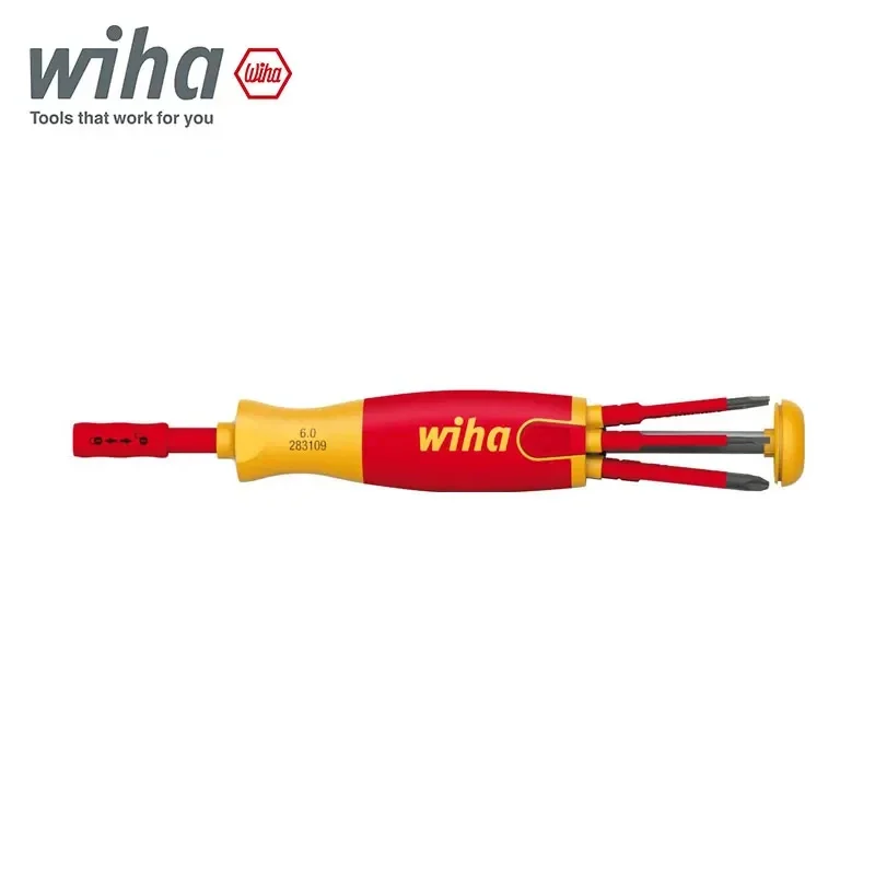 Wiha 38611 6-In-1 1000V Insulated Electrician Screwdriver with Bit Magazine LiftUp Screwdriver with 6 SlimBits 166 Grams