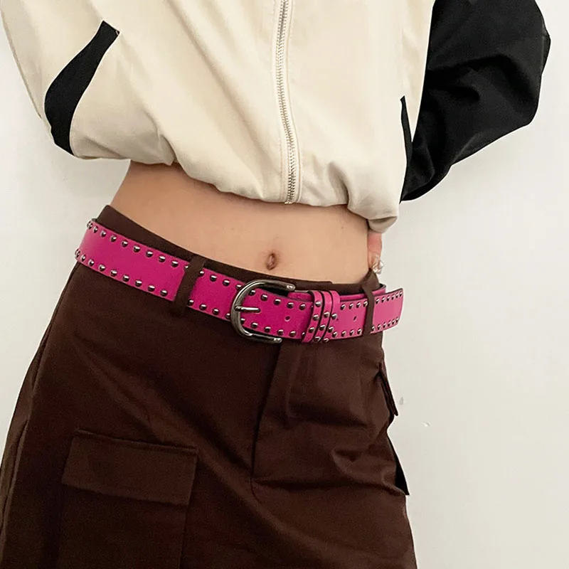 New style rivet black punk style needle buckle belt, versatile and high-end for women, Y2k belt, men\'s and women\'s denim belt