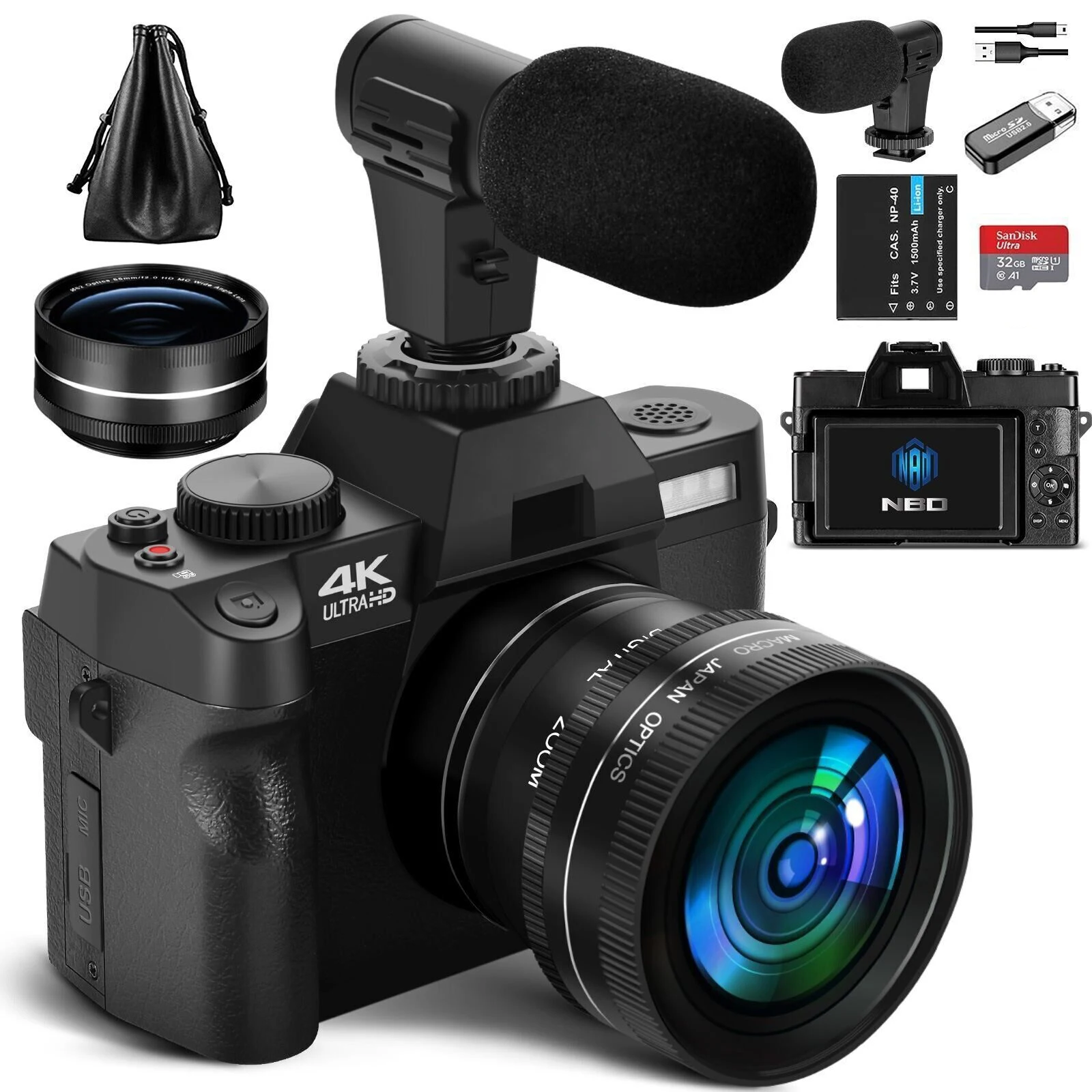 G-Anica 4K Digital Camera 48MP Vlogging Camera for with 180° Flip Screen,16X Digital Zoom Video Camera Camcorder