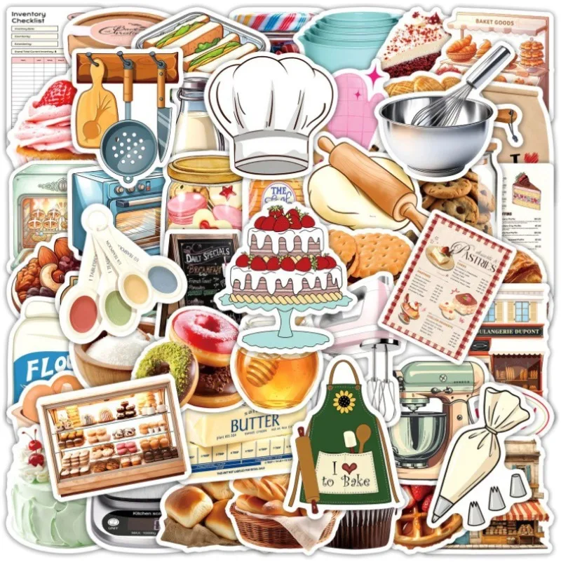 Cute INS Style Baking Bread Food Stickers Waterproof Decals Aesthetic Snack Pattern Decor Stickers For Luggage Laptop Notebook