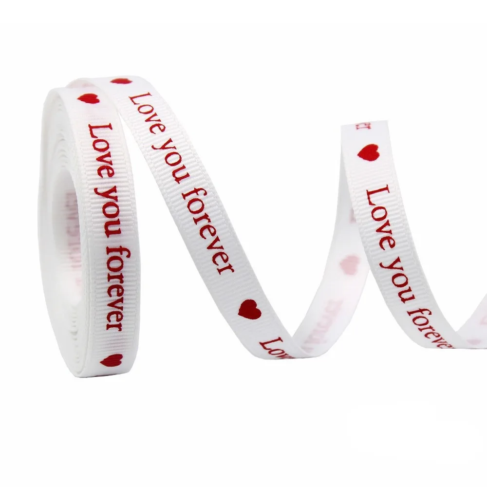 5 Yards Red Love Printed Ribbon Polyester Handmade Ribbon Bouquet Packaging Ribbon Single-Sided Gift Packaging Ribbon