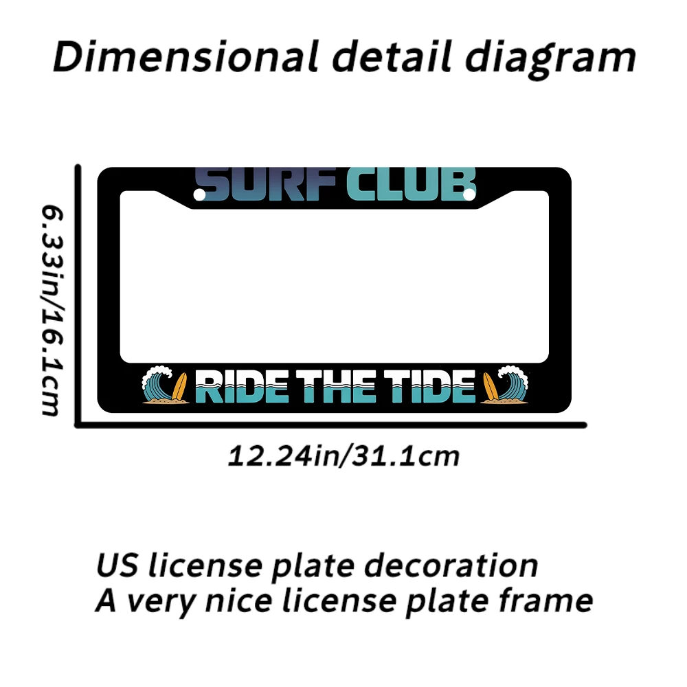 1 قطعة أسود وأزرق مخضر نمط نادي ركوب الأمواج 2 حفرة إطار لوحة الترخيص ، مادة الألومنيوم ، 6x12 بوصة ، تتضمن طقم مسامير ريترو نوف