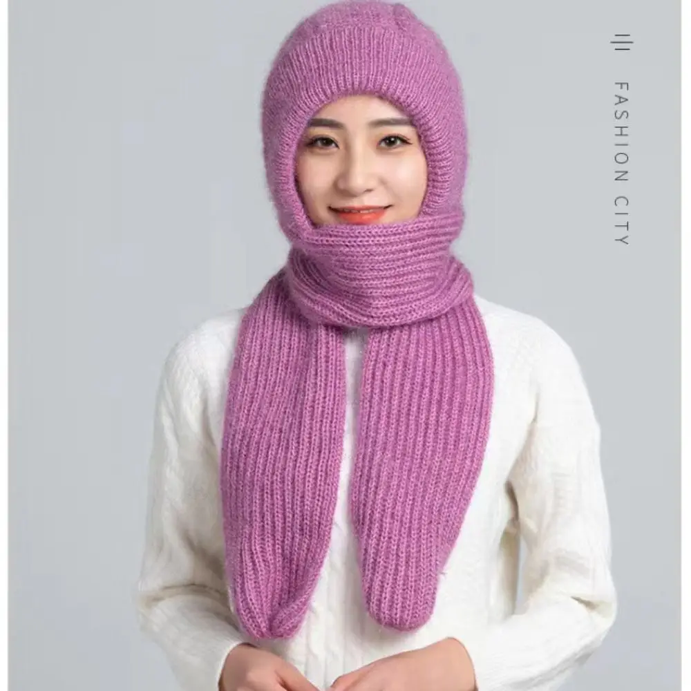 

Ear Protection Knitted Skullies Hat Scarf Set Neck Warmer Cross Cycling Balaclavas Hat Windproof Soft Women Hooded Scarf Women