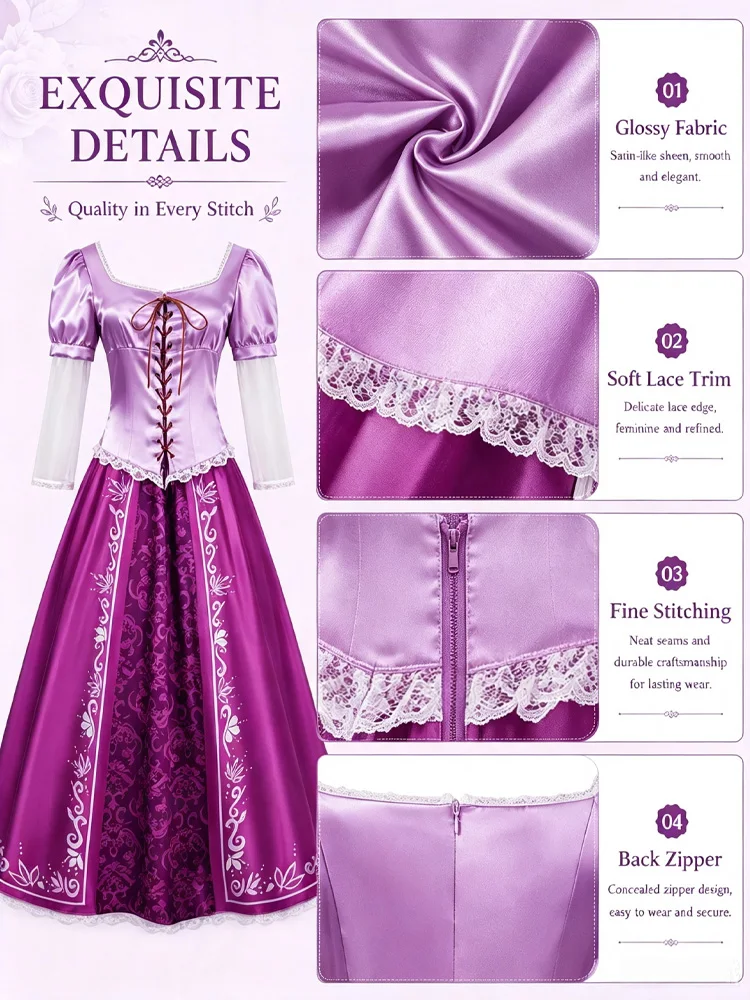 Princess Rapunzel Cosplay Costume Medieval Princess Gown Corseted Lace-Up Dress Perfect Halloween Carnival Birthday Parties Glam view 5