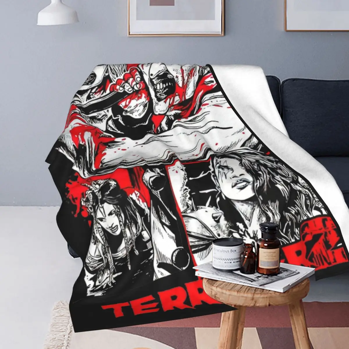 Retro Terrifier 2 Halloween Clown Art Blanket Fleece Print Portable Soft Throw Blanket for Sofa Office Bedspreads