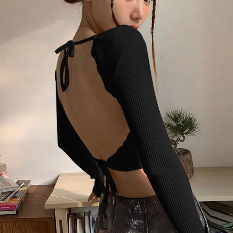 Yedinas-T-shirt évidé dos nu à manches longues pour femmes, Streetwear, Vêtements, Mode coréenne, Sexy, Slim, Été, Y-Y2k, Chic