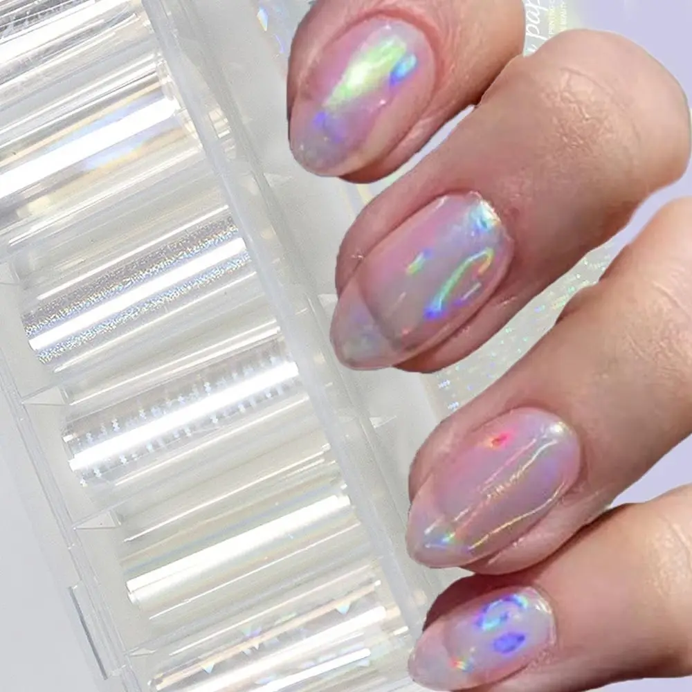 10Rolls Laser Aurora Nail Foil Clear Mirror Reflect Effect Sparkle Stars Nail Transfer Stickers Shining Starry Sky Nail Decals