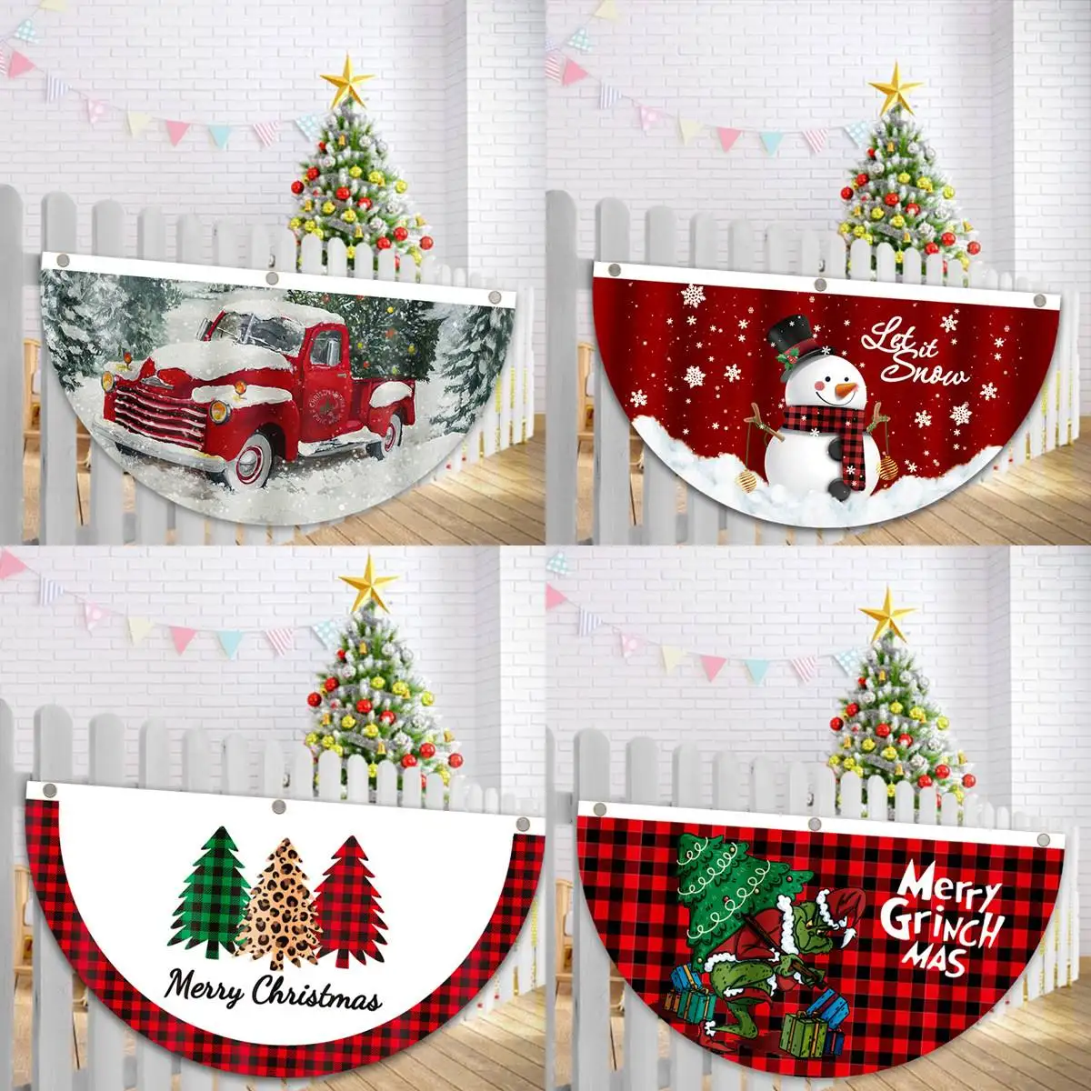 Cross border new product Christmas outdoor flag hanging cartoon digital printing fan-shaped
