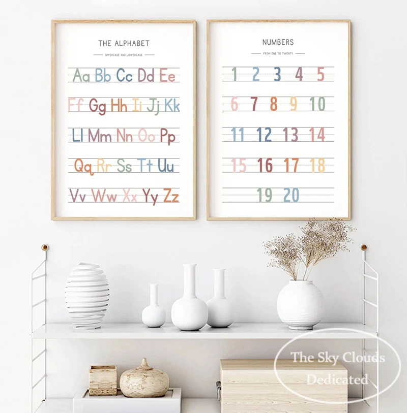 Color Alphanumeric Canvas Painting Cute Poster HD Printing Kindergarten Wall Art Picture Children's Room Living Room Decoration