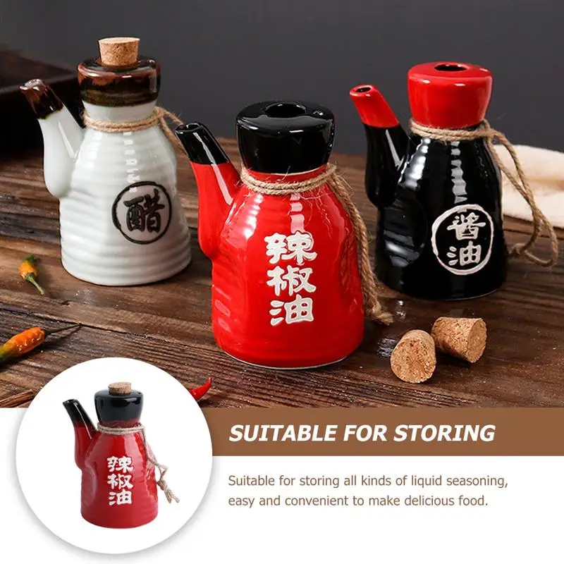 Bottle Dispenser Oil Vinegar Sauce Ceramic Soy Olive Cruet Japanese Condiment Jar Pot Seasoning Container Shoyu Pourer Holder