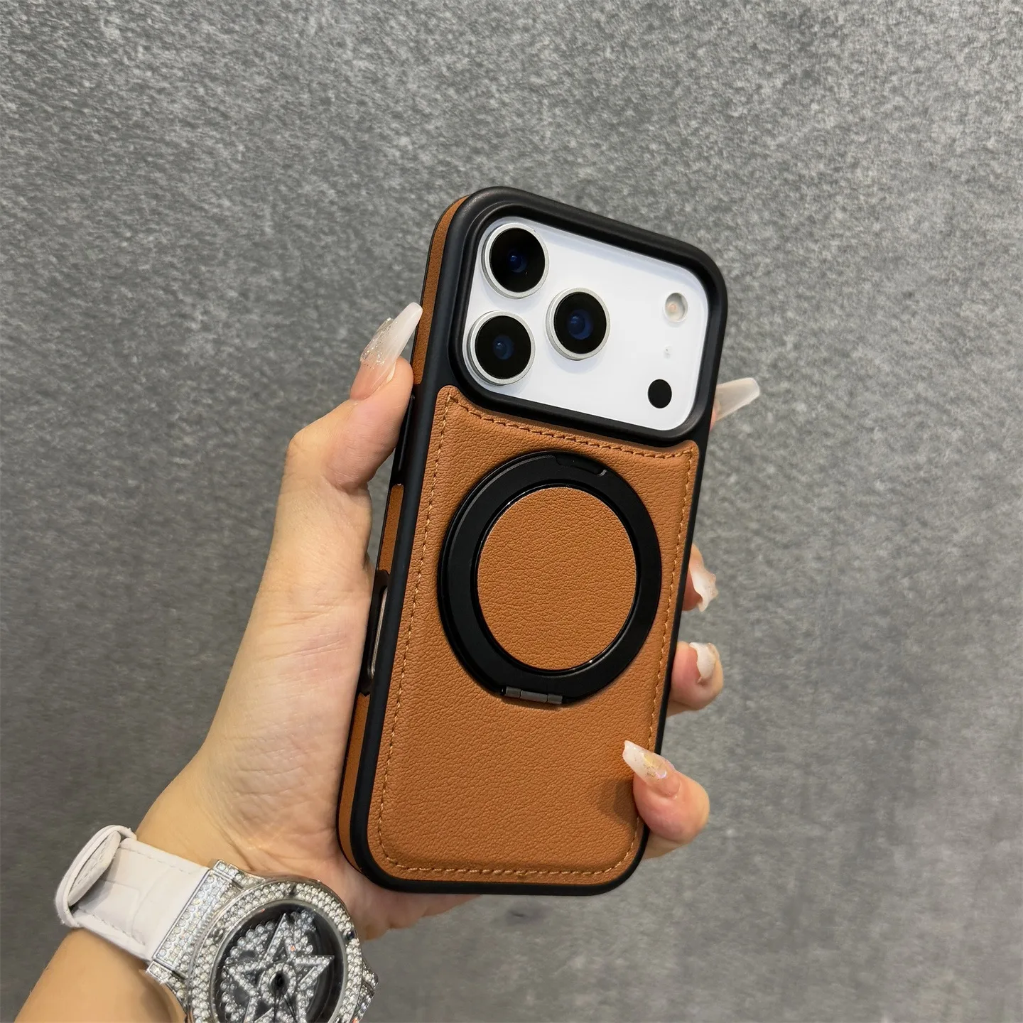 17 ProMax Wax PU Leather Magnetic Charging Phone Case For iPhone 14 15 16 Plus 17 Air 11 12 13 Pro Max 360° Rotating Stand Cover