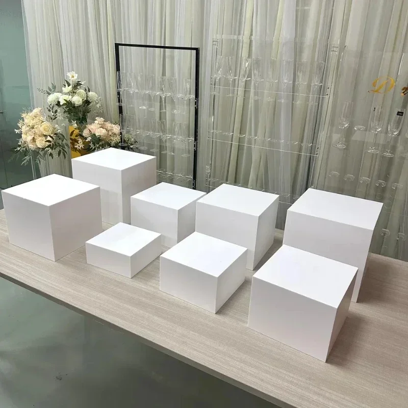 White Buffet Acrylic Riser Cube Display Set of 8 Square Food Dessert Display Stand Hot sales
