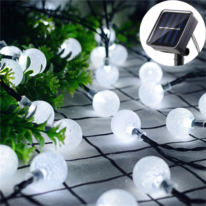 Christmas Tree Party Room Decoration 20/50/100 LEDs 8 Modes 5m/7m/12m Solar Crystal Ball String Light for Outdoor Garden Wedding