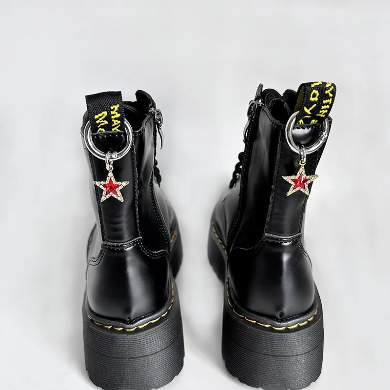 1Pc Fashion Rhinestone Pentagram Pendant Boots Stars Shoes Buckles Decoration Metal Snap Hook Shoes Accessories