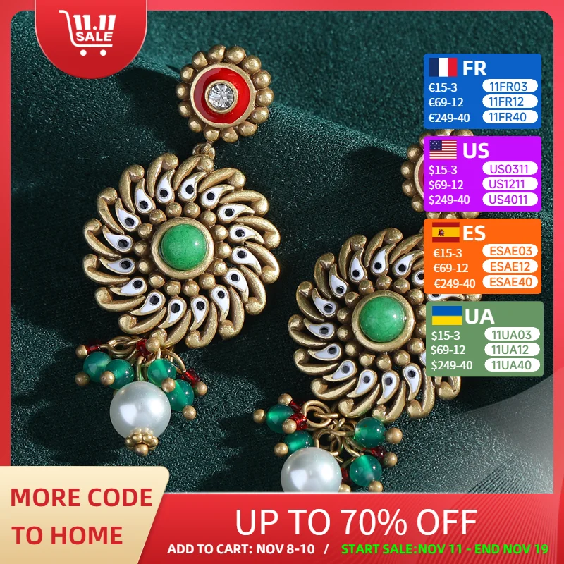 

Vintage Antique Gold Color Drop Dangle Earrings Nature Eye Green Red Agate Pearl Luxury Designer Jewelr Wedding Accessories 2025
