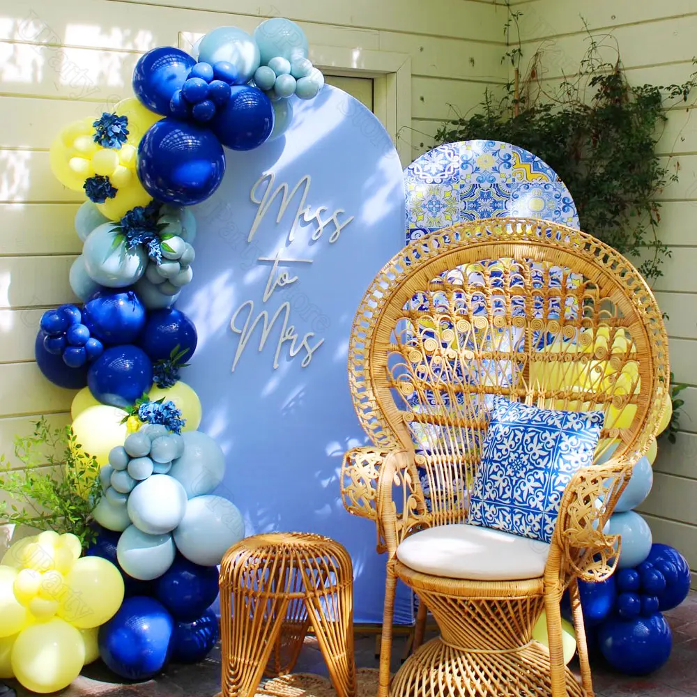 145Pcs Navy Blue Yellow Balloons Garland Dusty Royal Blue Balloon Arch for Mediterranean Lemon Birthday Baby Shower Wedding Deco