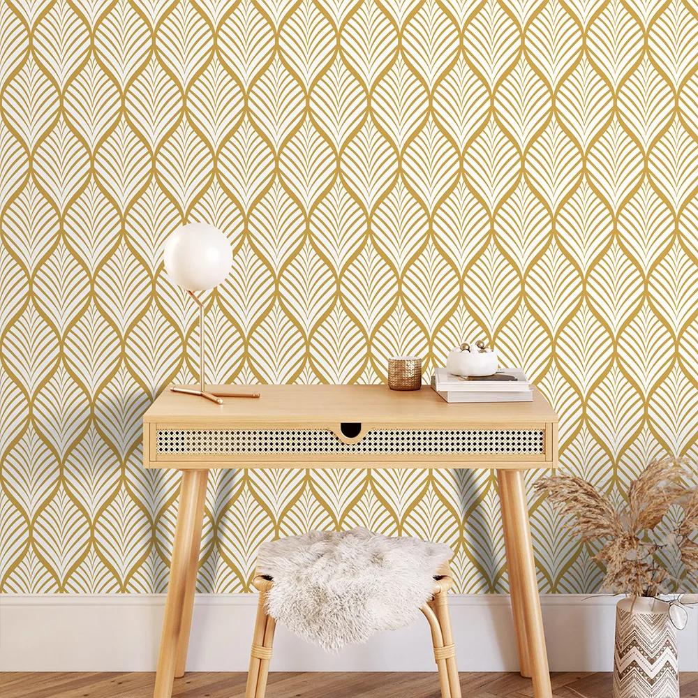 Geometrisch gouden bladbehang Schil en plak behang Boho Contactpapier Zelfklevend behang voor badkamer woondecoratie