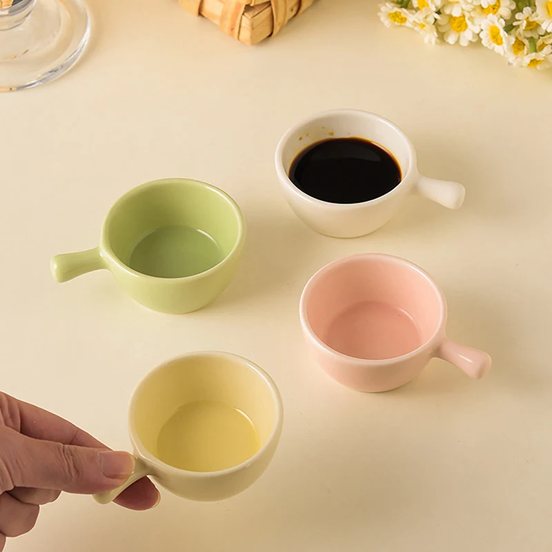 Cream Cute Style Ceramic Dip Dish with Handle Mini Seasoning Small Flavor Dish Hot Pot Soy Sauce Seasoning Dish