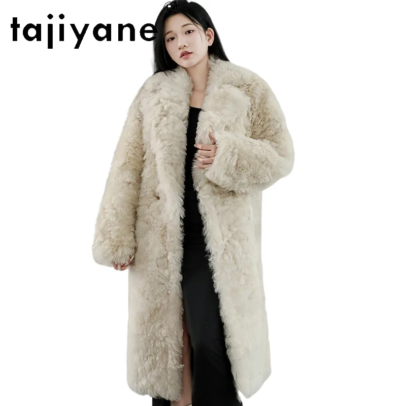 TAJIYANE Naturale Integrato Cappotto di pelle di Pecora Donna di Lusso 2025 Bianco Lungo Reale Giacca di Pelliccia Cappotti Invernali Abbigliamento Donna шуба жleticud
