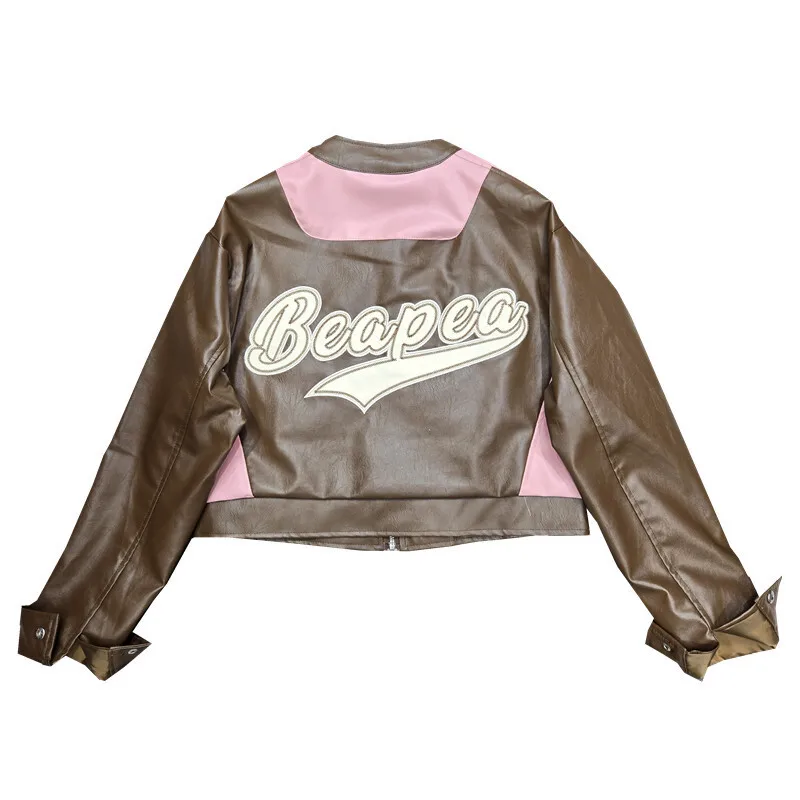 HKSH 봄 가을 신상 여성 PU 가죽 재킷 트렌드 스트리트웨어 배색 패치워크 모토 바이커 지퍼 야구 코트 HK12771