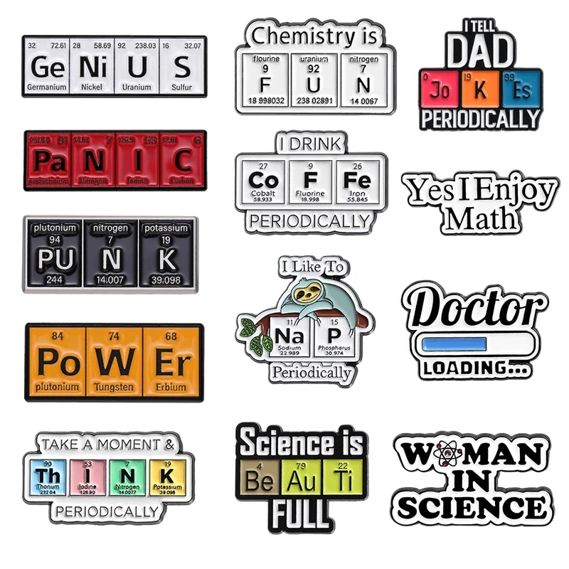 Chemistry Is Fun Science Is Be Au Ti Full Enamel Pins Math Formula Periodic Table Brooches Lapel Badge Accessory Gift for Friend