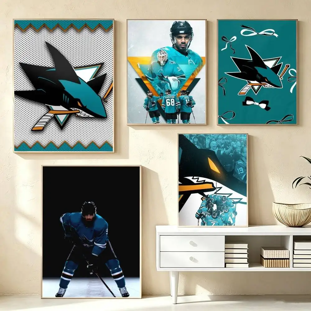 E-San Jose Sharks  Poster High Quality Dorm Living Room Aesthetic Wall Decoration Painting Stickers Gift
