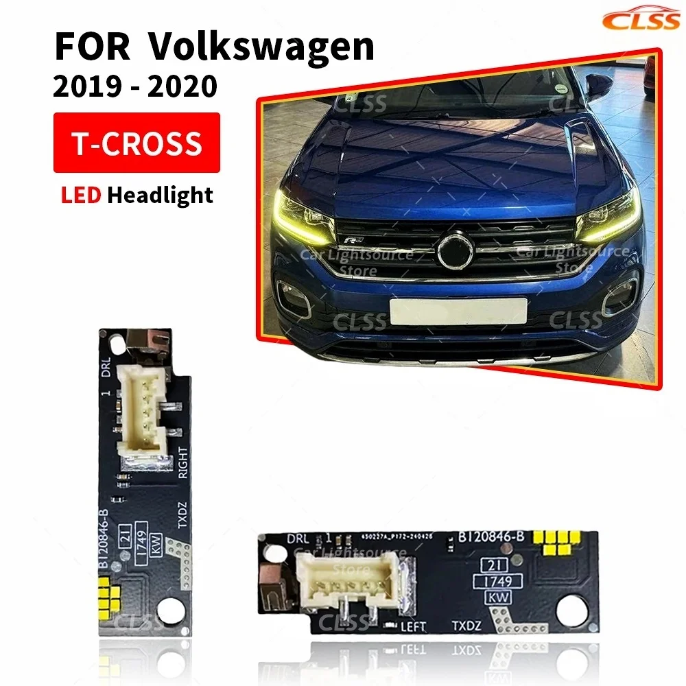 

Желто-сине-красные платы DRL Angel Eyes для VW T-CROSS 2019-2023, светодиодный модуль дневных ходовых огней B120846-B 2GM998478