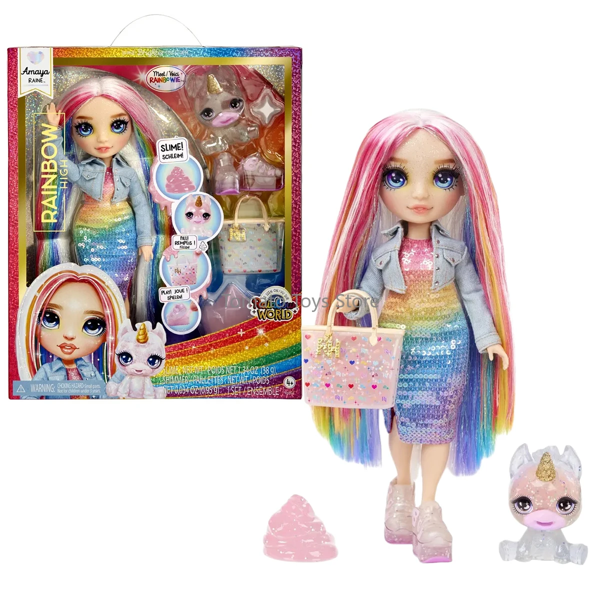 

RAINBOW HIGH Fashion Doll with Slime Kit & Mascote Amaya Rainbow Magic Pet and Fashion Accessories Girls Holiday Birthday Gifts