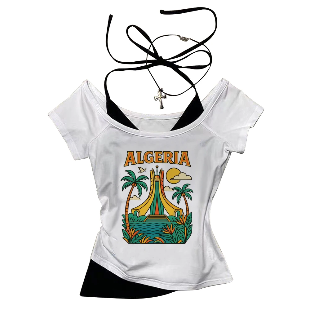 Algeria crop top ladies scene  baddie streetwear y2k grunge tshirt streetwear alternative  japan baddie clearance sales