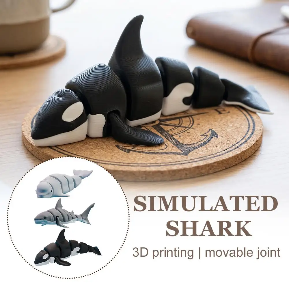 Petit requin articulé de simulation, modèles de orques imprimés en 3D noir et blanc, décorations créatives pour voiture