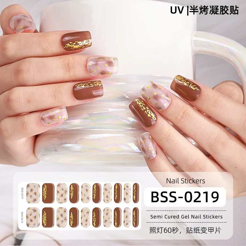 16/20 Tips Semi-cured Gel Nail Stickers 3d French Nail Patches Full Cover Nail Decals Nail Art Decoration UV Lamp Need