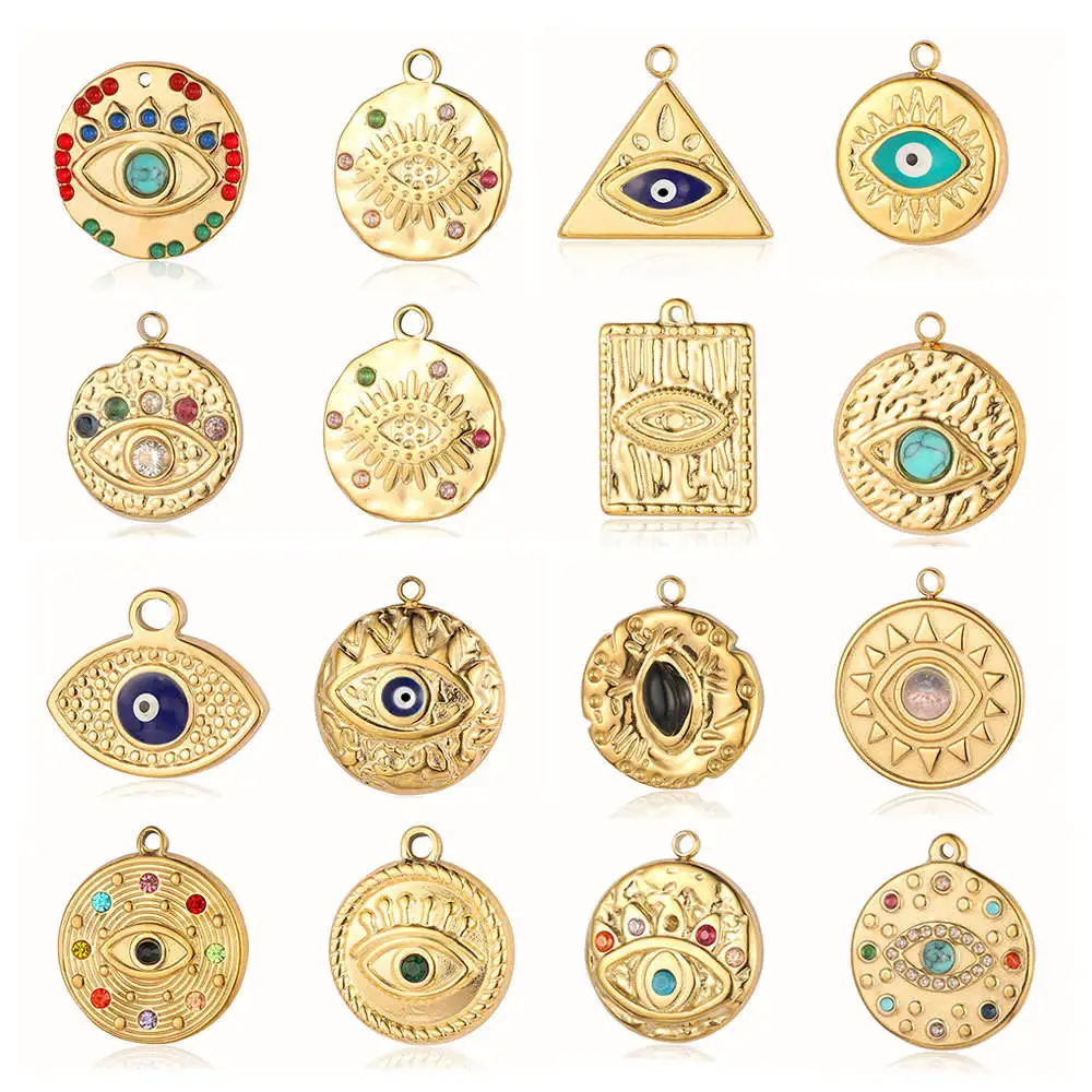 3PCS/LOT Enamel Evil Eye Charms, Gold Plated Waterproof Stainless Steel Pendants for Women DIY Jewelry Wholesale