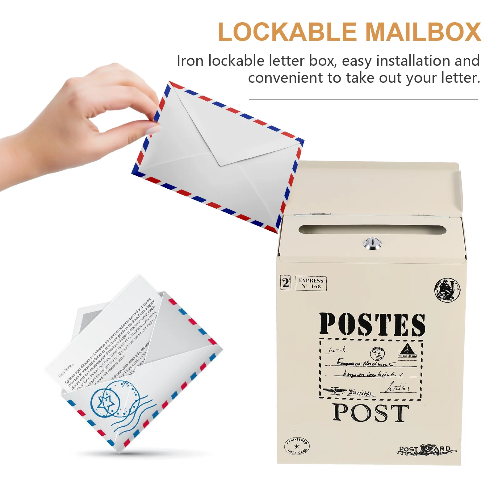 

Retro Lockable Post Box Simple Style Design Versatile Use for Letters Parcels Suggestions Complaints Home Decor