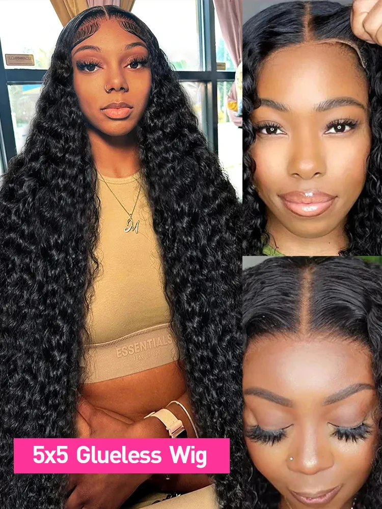 200% Pre Cut Glueless Wigs Human Hair Ready To Wear And Go Preplucked Deep Wave 13x6 HD Lace Frontal Wig Human Hair For Women