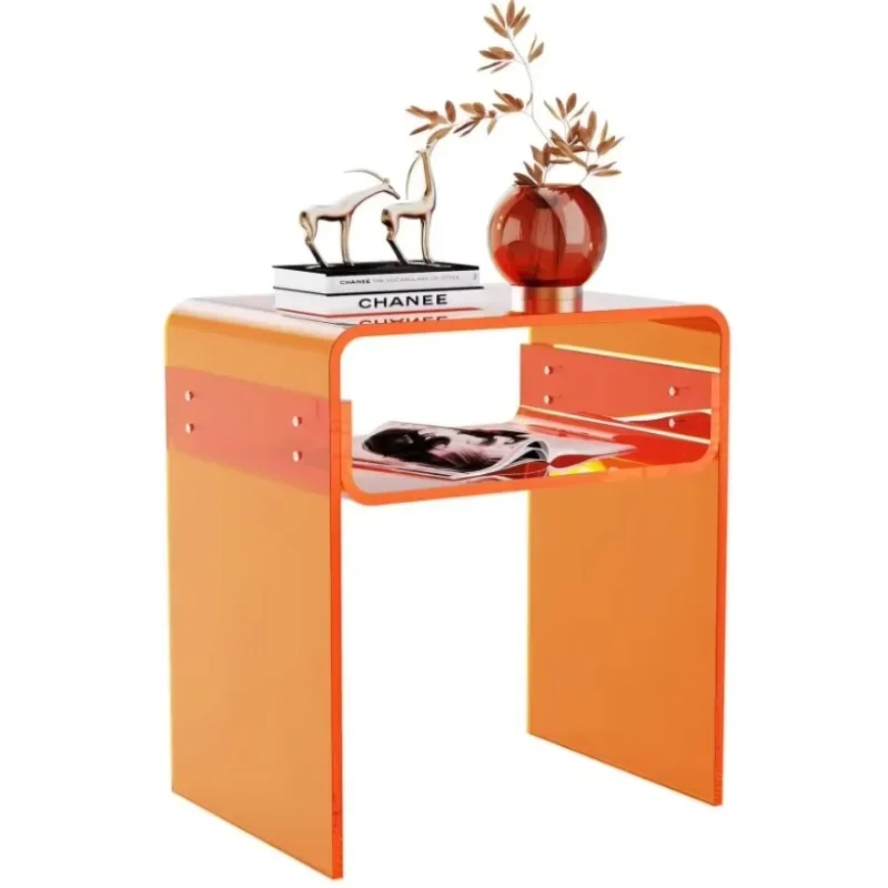 Orange Acrylic Side Table 2 Tier Bedside Tables Living Room Bedroom Home Decor
