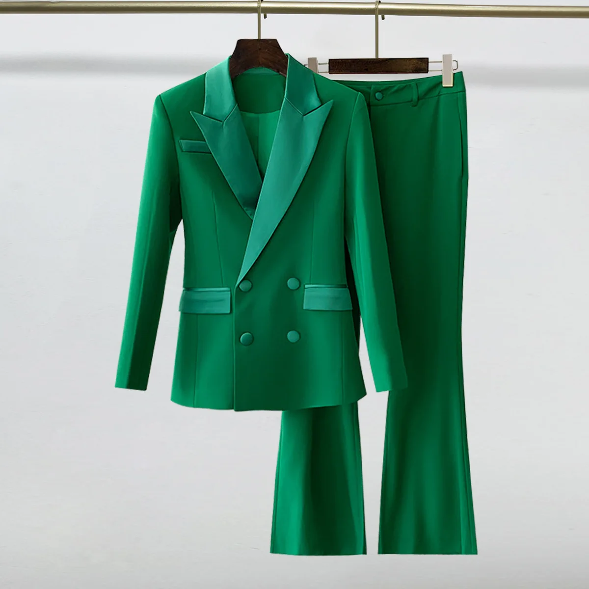 

2024 Sping Europe-style OL Suits Fashion Women's High Quality Green Blazers Jackets + Pants Two Piece Set C252