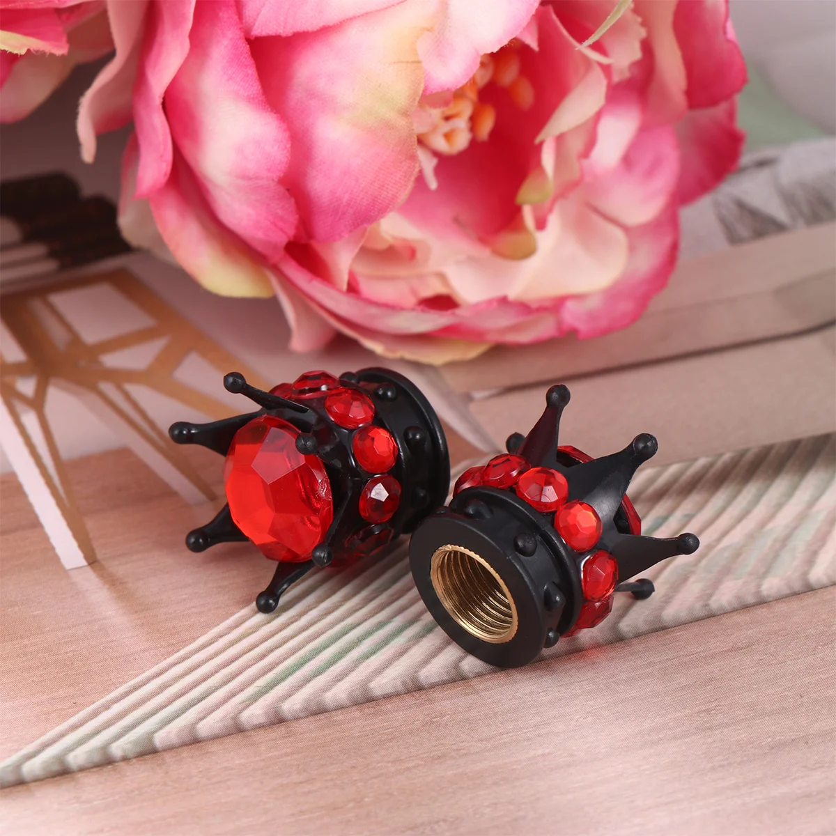 

4Pcs Car Tyre Cap Durable Crystal Dust Proof Covers Black Red Auto Tire Valve Protection Accessories Tyre Cap