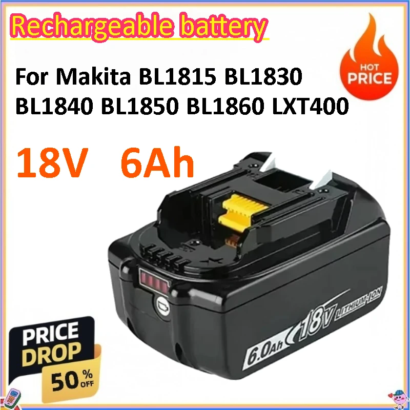 

18V 6Ah Battery for Makita BL1815 BL1830 BL1840 BL1850 BL1860 LXT400 Replacement Lithium Battery